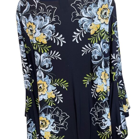 Coco Bianco Bell Sleeve Tunic in Blue and yellow XL silky soft - Picture 3 of 6